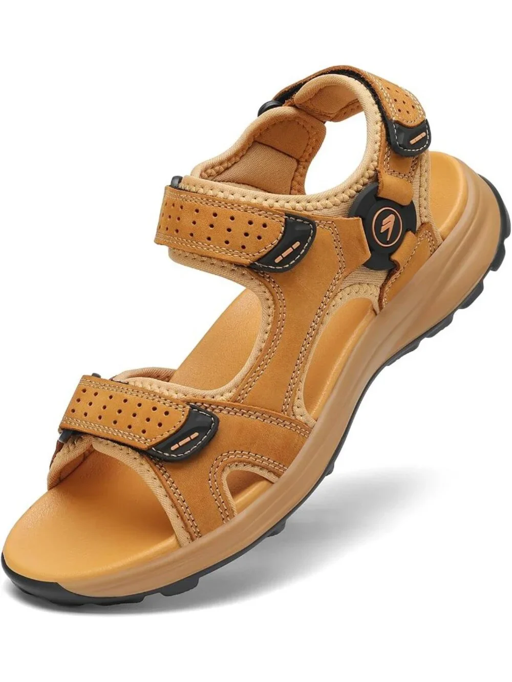 Mens Yellow Adjustable Strap Open Toe Leather Athletic Sport Hiking Sandal Shoes